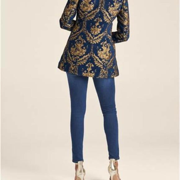 Women jaquard Navy blue paisley print blazer size 16 - Picture 3 of 6